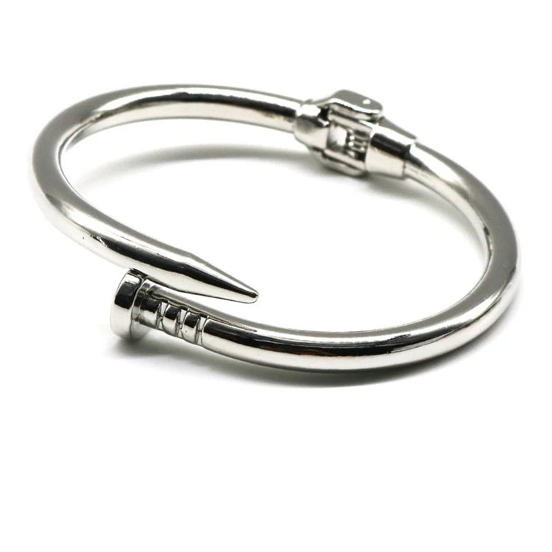 Uilz Fashion Round Nail Open Bangle Gold Silver Color Couple Metal Bracelets