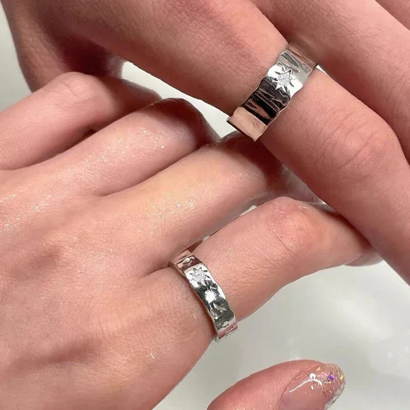 Y2K Opening Ring Couple Punk Irregular Star Moon Finger Rings