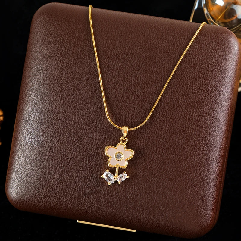 GANEMLY 316L Stainless Steel Shell Starfish Zircon Pendant Necklace