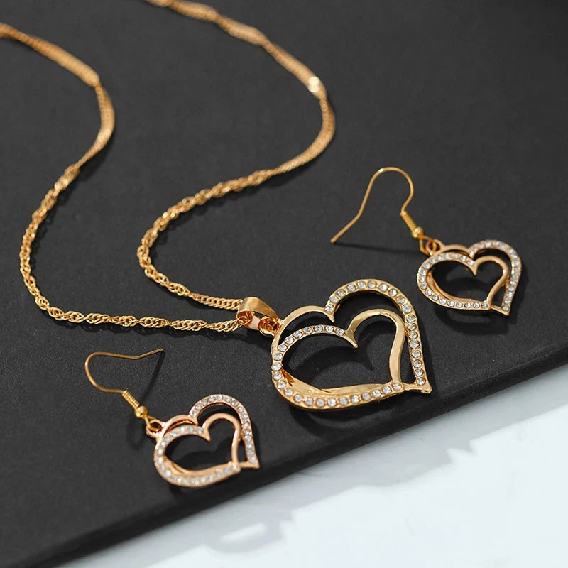 3 Pcs Set Heart Shaped Jewelry Set Of Earrings Pendant Necklace